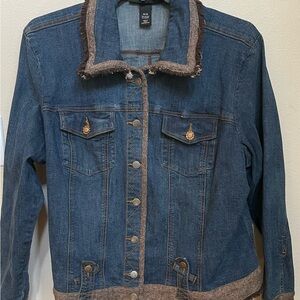 Classic Blue Denim Jacket with Brown Accents
